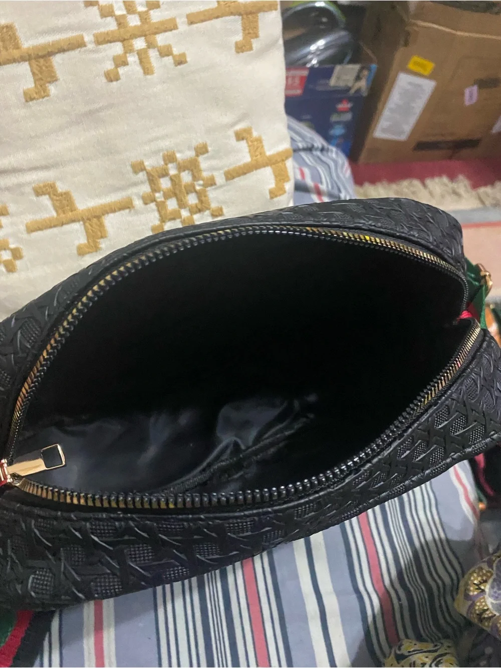 Black Messenger Bag with Green & Red Stripe